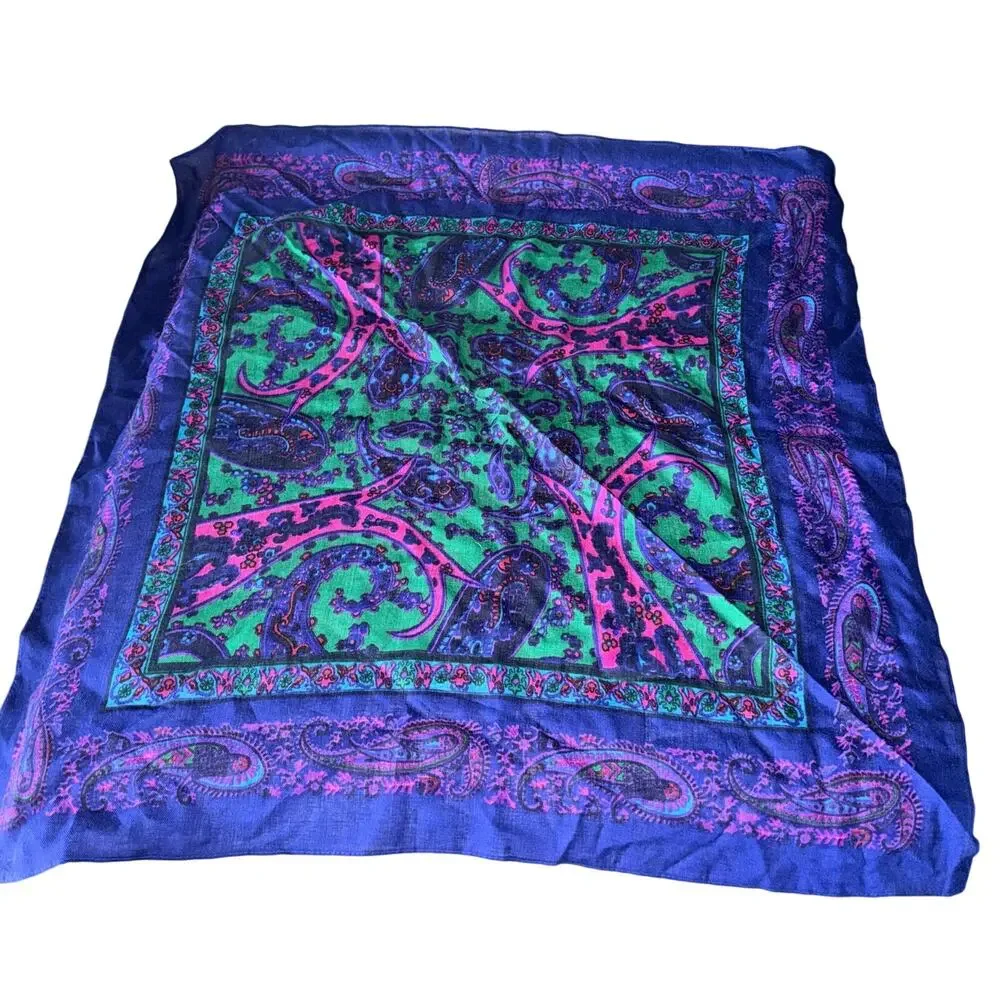 Vintage challis Berkshire royal purple paisley square scarf made in Japan regal